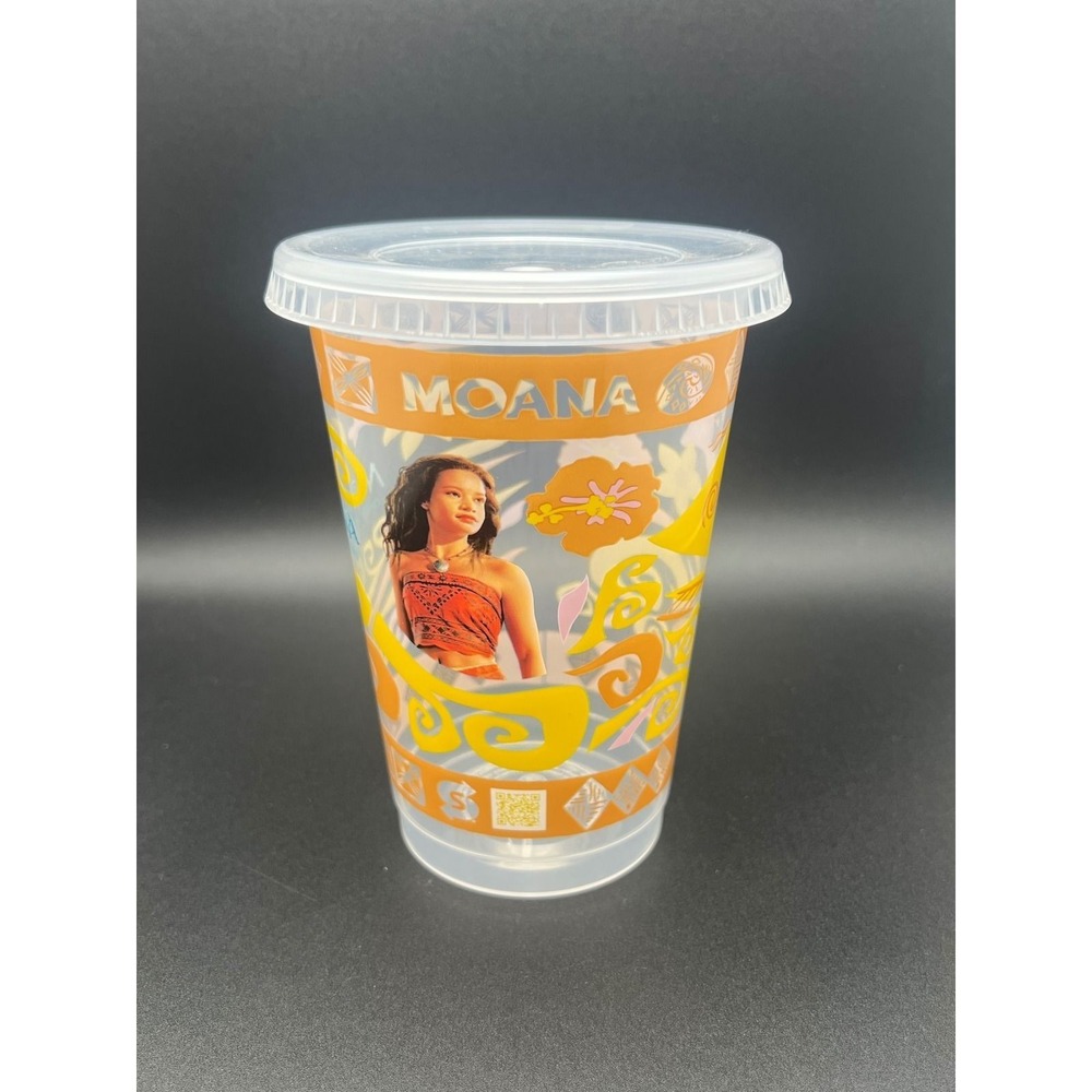 Disney Moana Live Action Movie Theater Plastic Cup with Lid Souvenir- Never Used